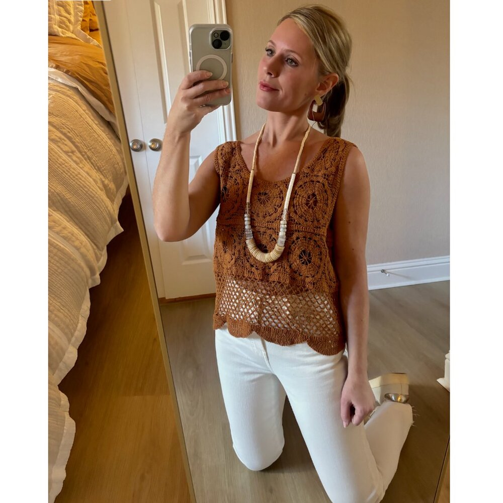 Skies are Blue Rust/Gold Crochet Top